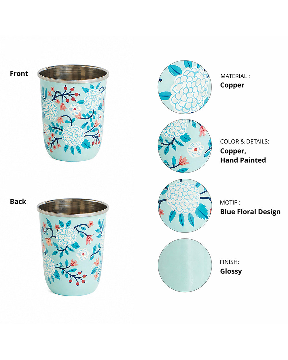 Blue Floral Steel Tumbler Small