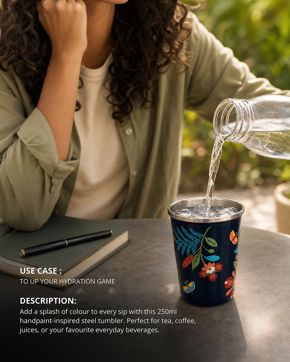 Bloom Steel Tumbler - 250 ml, Handpainted| Forest Folklore