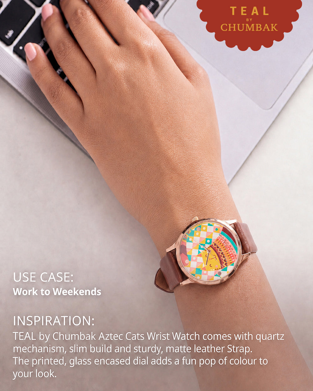TEAL by Chumbak Aztec Cats Wrist Watch