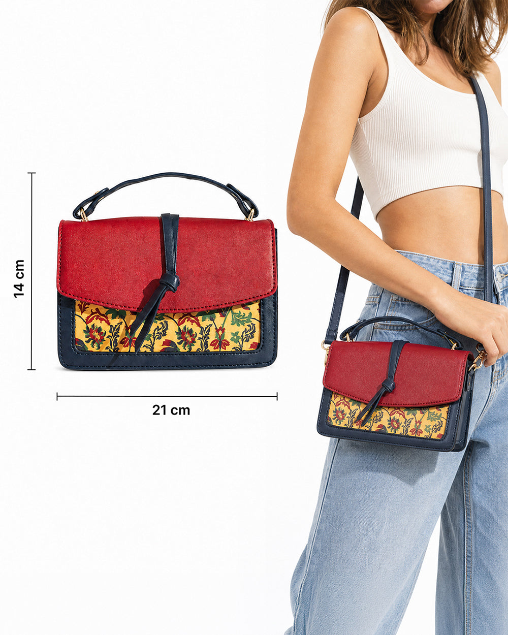 Vibrant Flowers Satchel Bag - Red