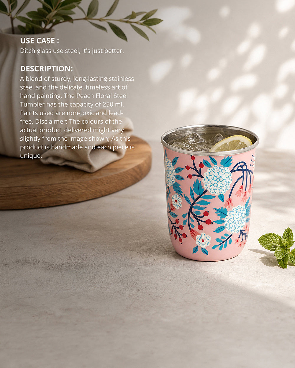 Peach Floral Steel Tumbler Small
