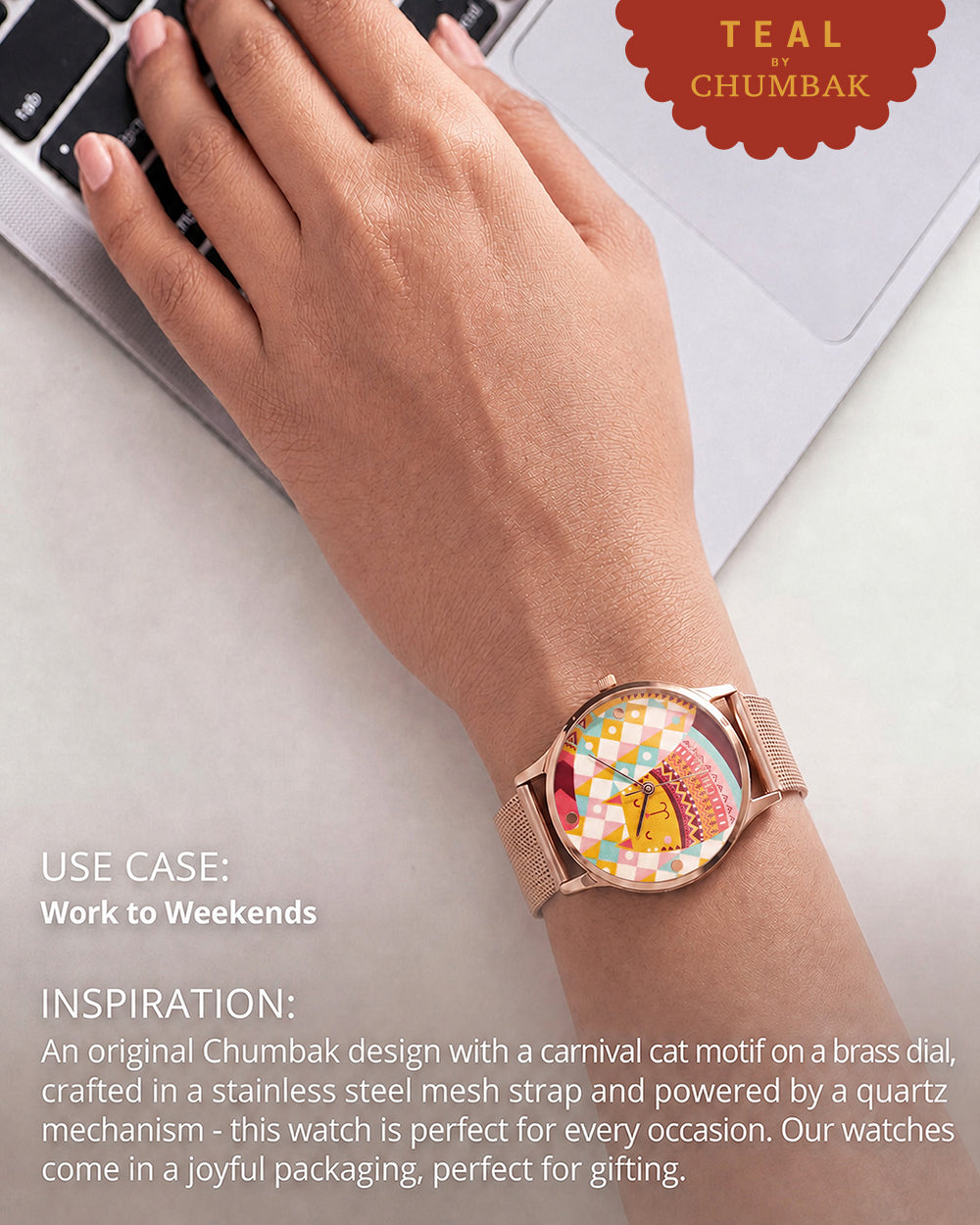 Teal by Chumbak Carnival Cat Watch,Stainless Steel Mesh Strap