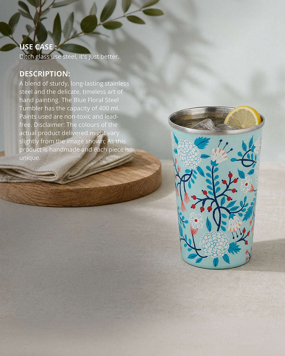 Blue Floral Steel Tumbler Large