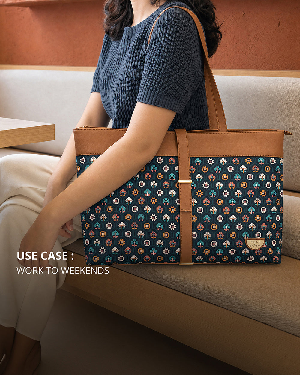 Teal by Chumbak Pixel Bloom Work Tote