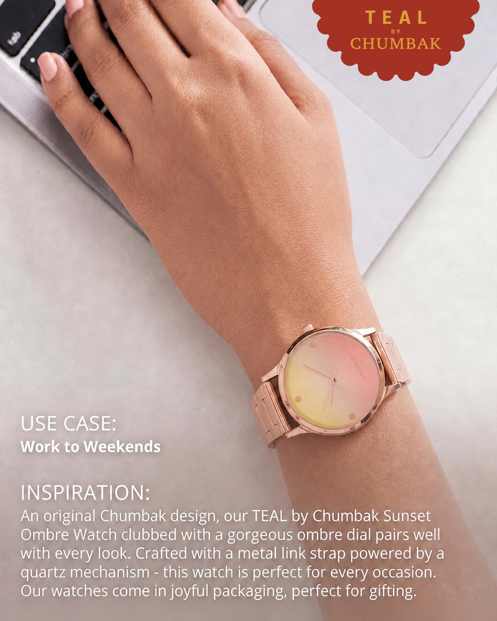 TEAL by Chumbak Sunset Ombre Watch, Metal link Strap