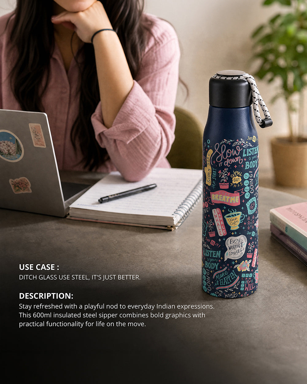 Things Indians Say Insulated Steel Sipper - 600 ml | Forest Folklore