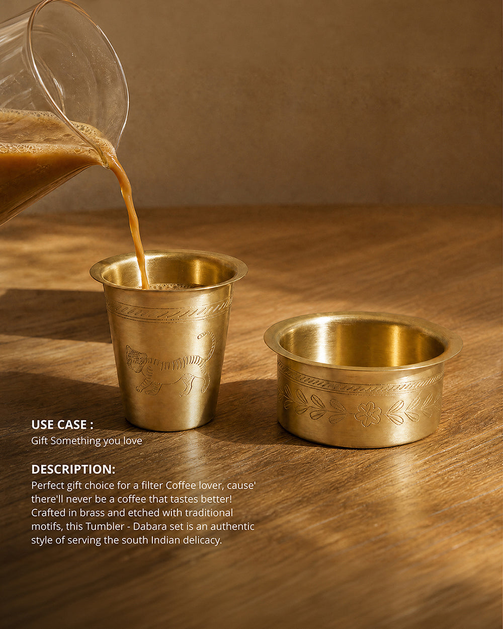 Filter Coffee Tumbler Dabara Brassware Gift Box | Set of 2