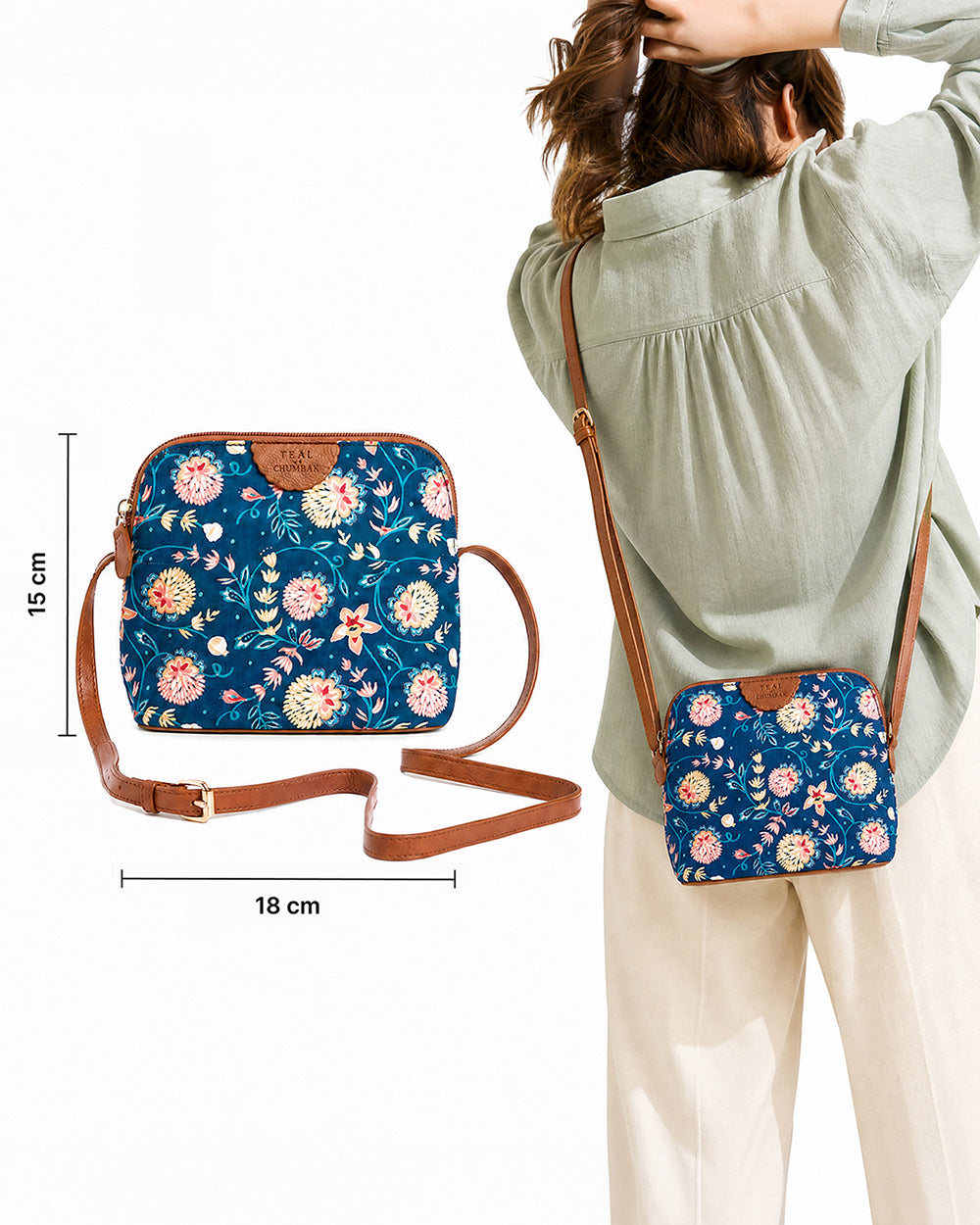 Teal by Chumbak Blue Bloom Sling Bag
