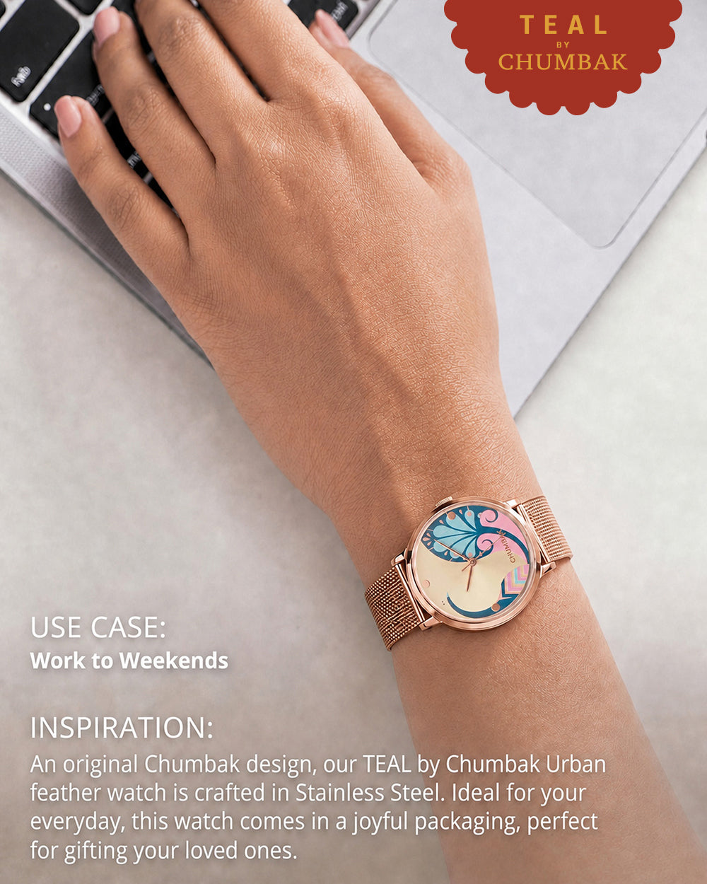 Teal By Chumbak | Urban feathers Watch - Metal Mesh Strap