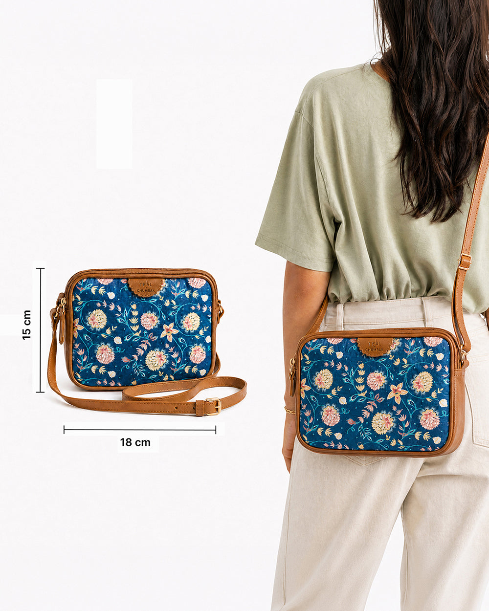 Teal by Chumbak Blue Bloom Box Sling Bag