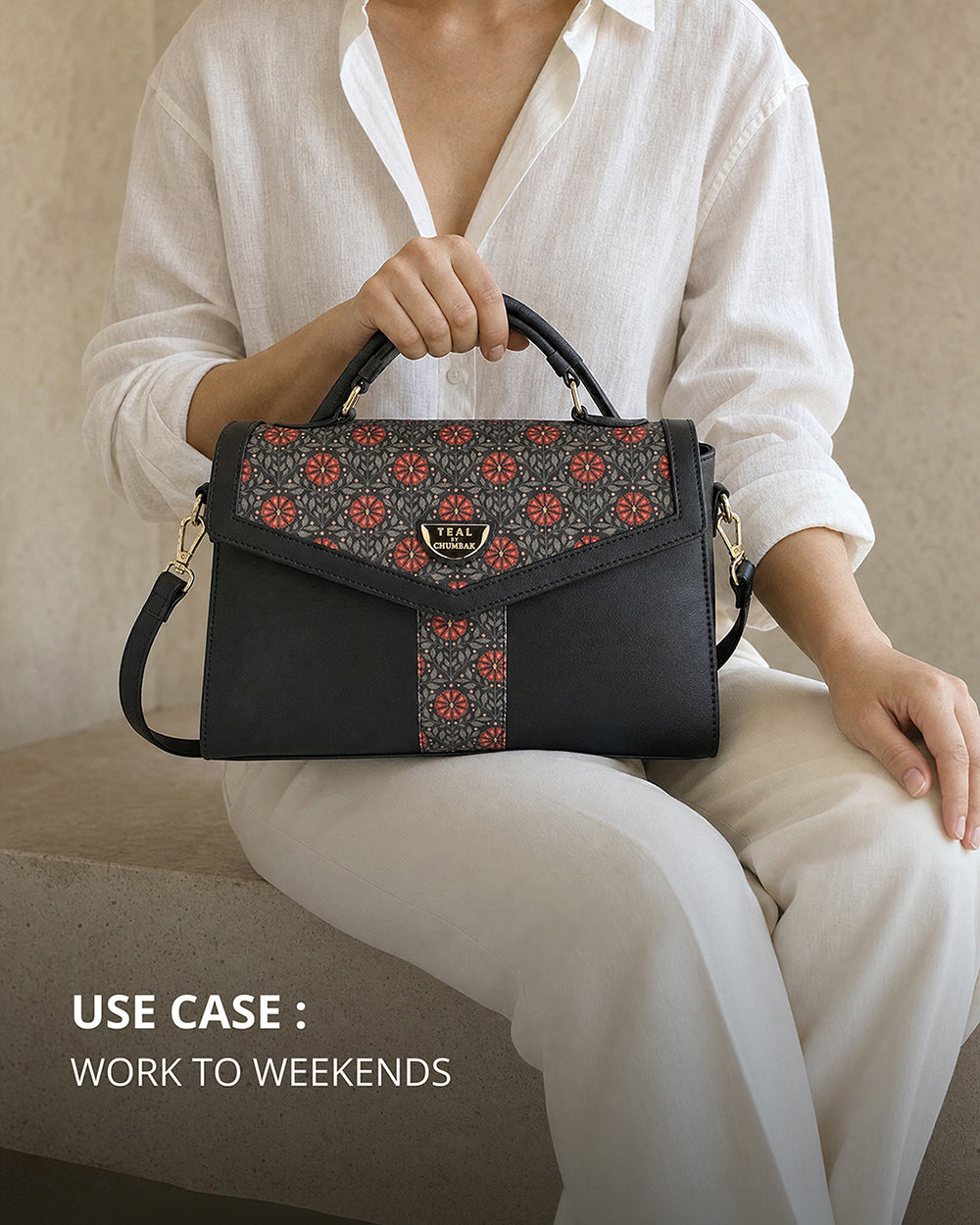 Teal by Chumbak Crimson Phool Jaal Flap Handbag
