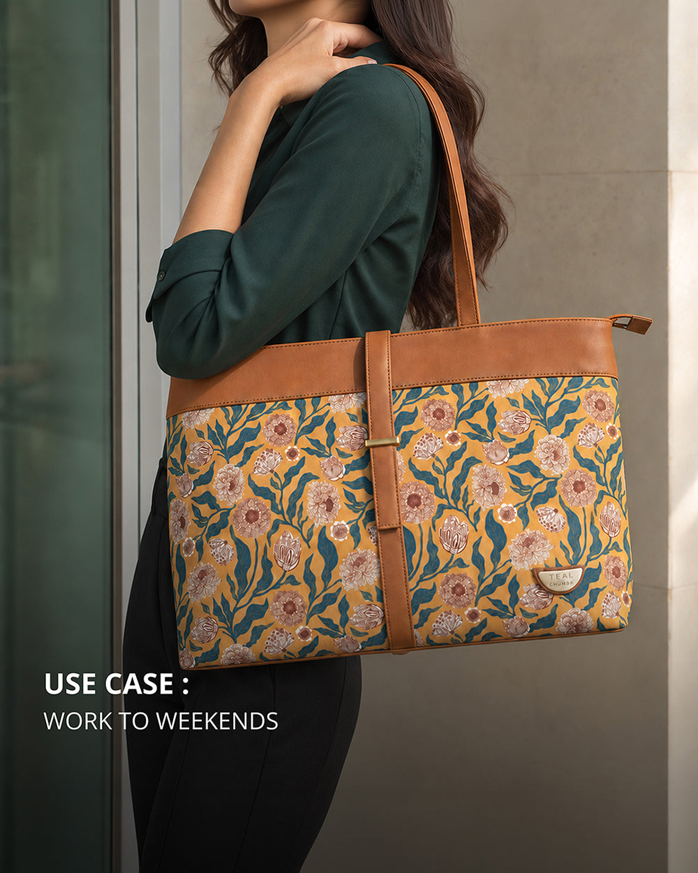 Teal by Chumbak Ivory Genda Garden Work Tote