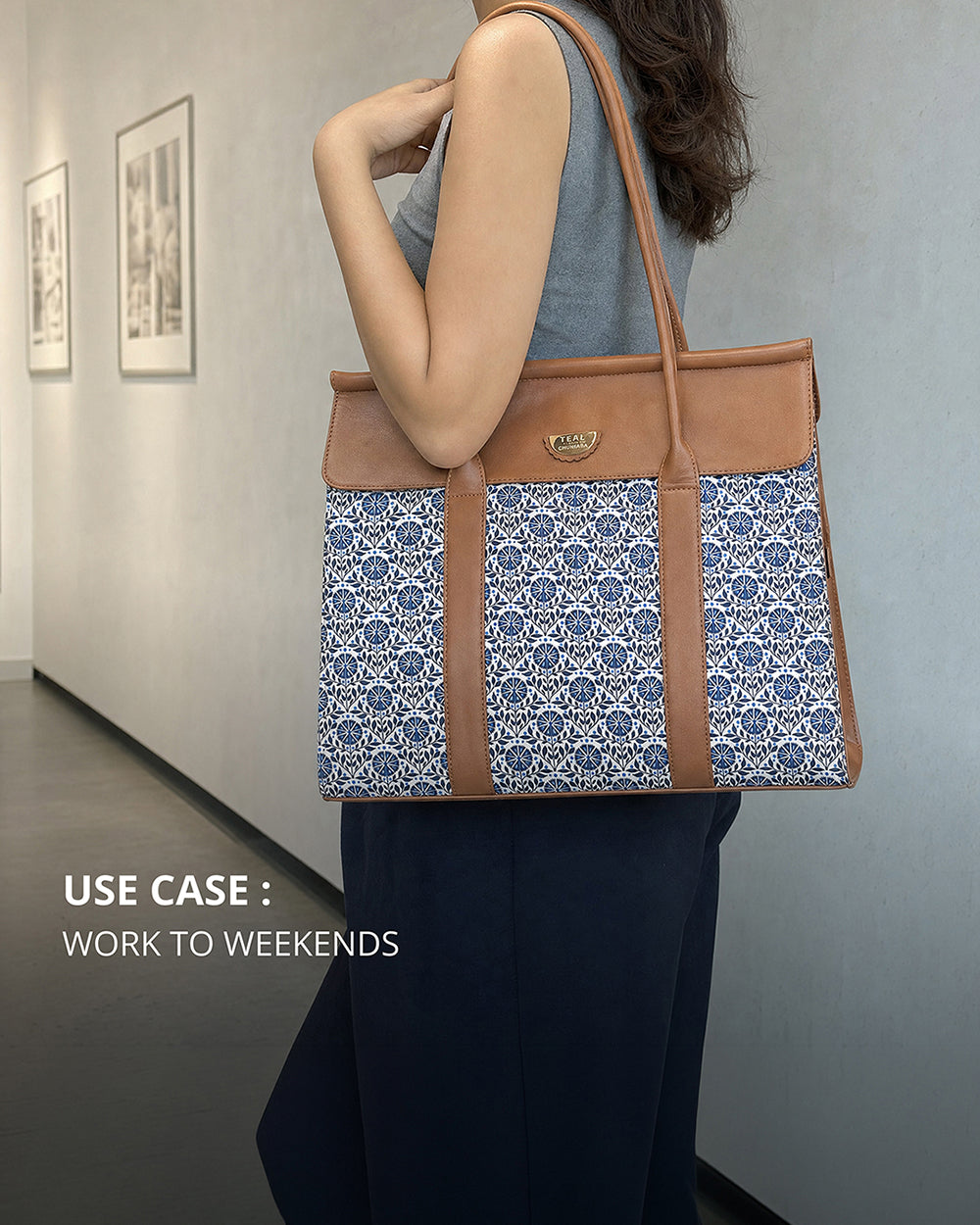 Teal by Chumbak Indigo Phool Jaal Flap Work Tote