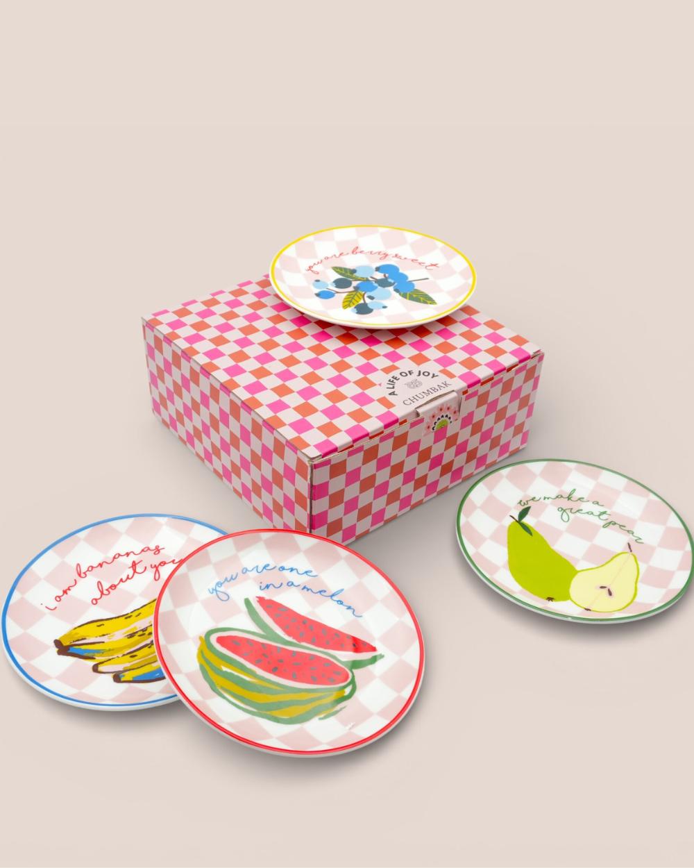 Chumbak Farmlife Snack Plates Gift Set of 4 | Comes in a Gift Box