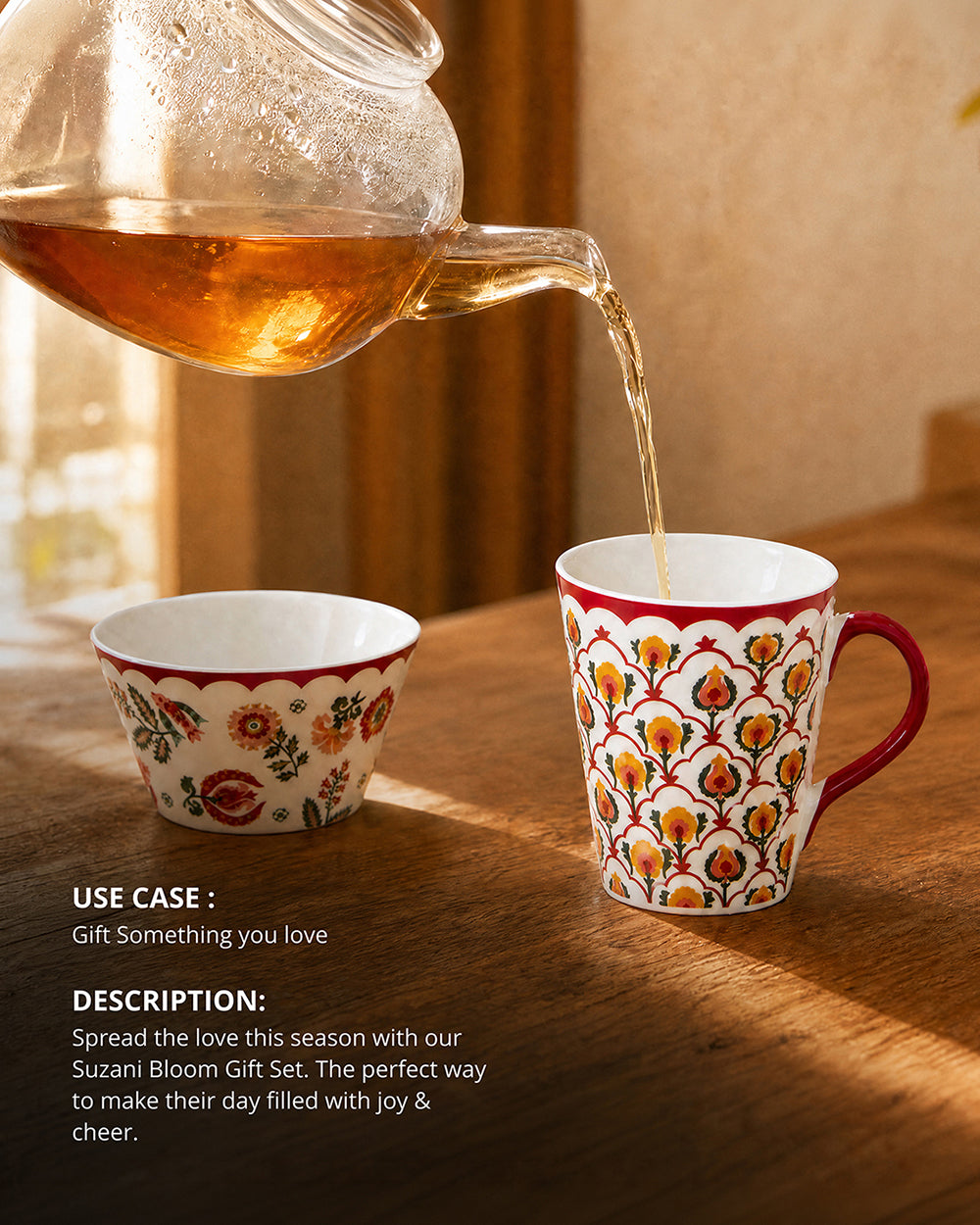 Suzani Bloom Tea Trio, Gift Set of 3 | Comes in a Gift Box