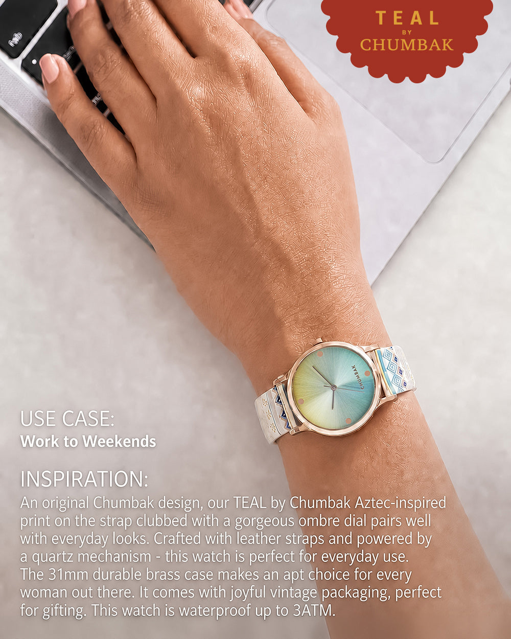 TEAL by Chumbak Ombre Aztec Watch-White