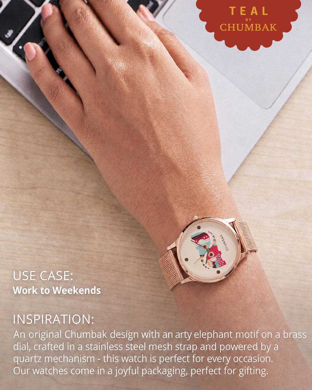 Teal by Chumbak Yin Yang Ele Watch ,Stainless Steel Mesh Strap