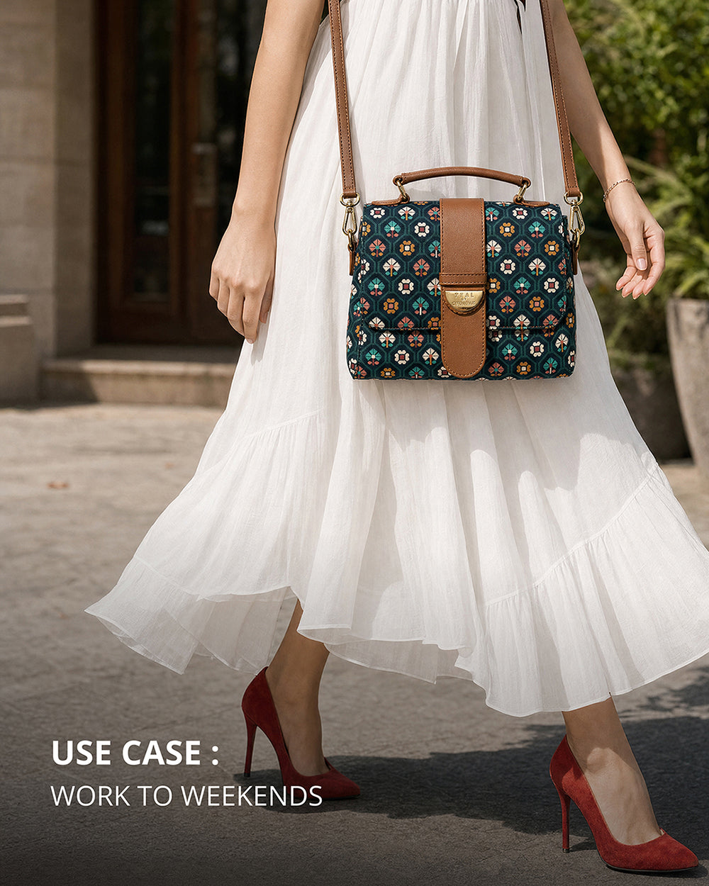 Teal by Chumbak Pixel Flower Duffle Crossbody Bag