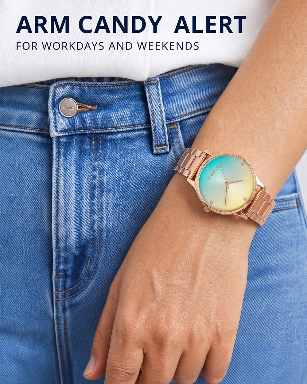 Teal By Chumbak | Ombre Green Watch - Metal Link Strap