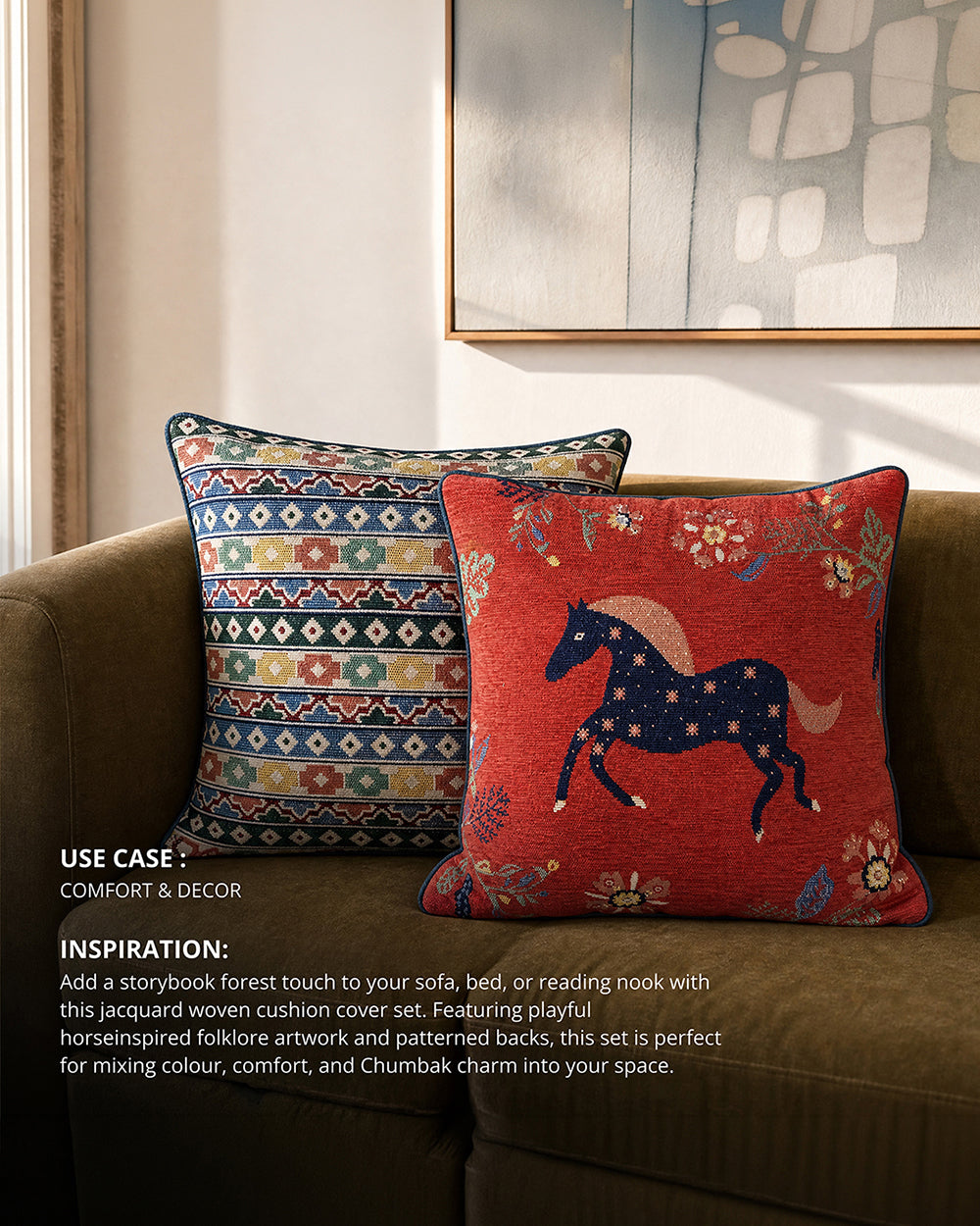 Galloping Grove Jacquard Cushion Cover - Set of 2 | Forest Folklore