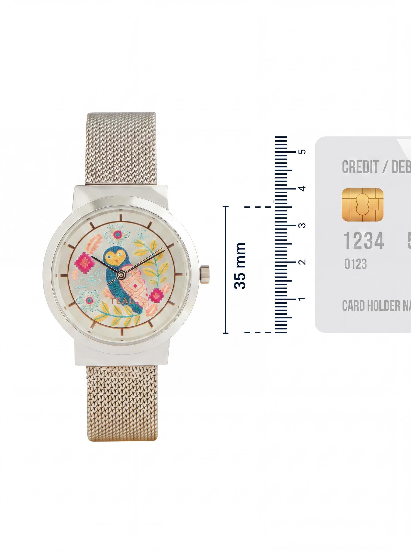 Teal by Chumbak Owlsome Watch | Metal Mesh Strap - Silver