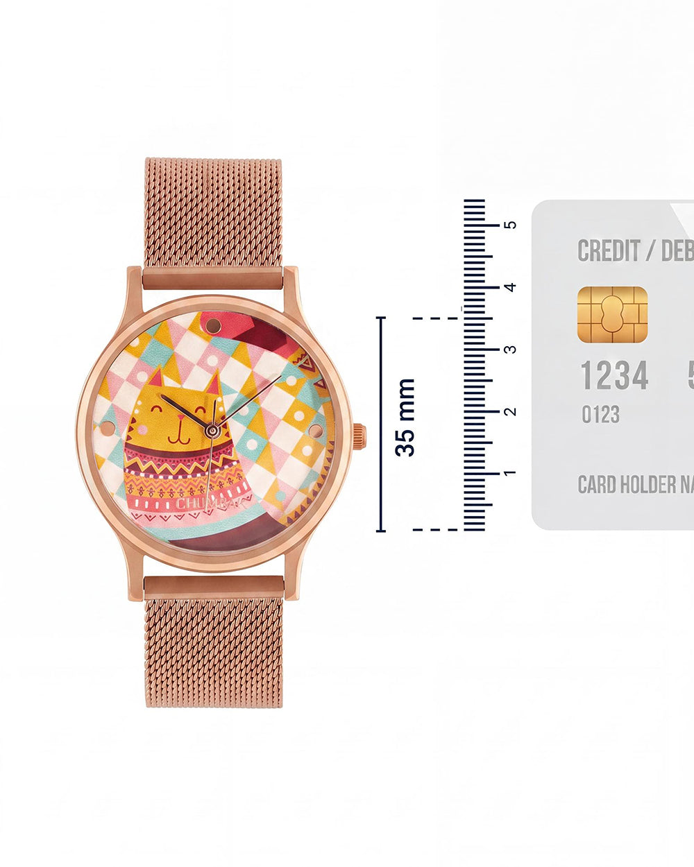 Teal by Chumbak Carnival Cat Watch,Stainless Steel Mesh Strap