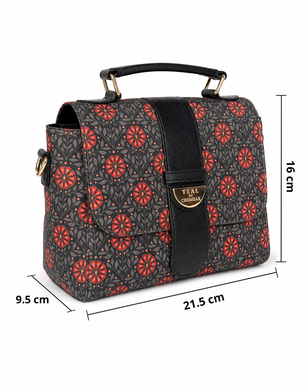 Teal by Chumbak Crimson Phool Duffle Crossbody Bag