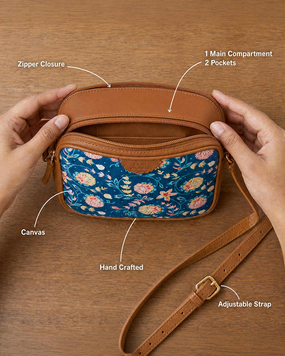 Teal by Chumbak Blue Bloom Box Sling Bag