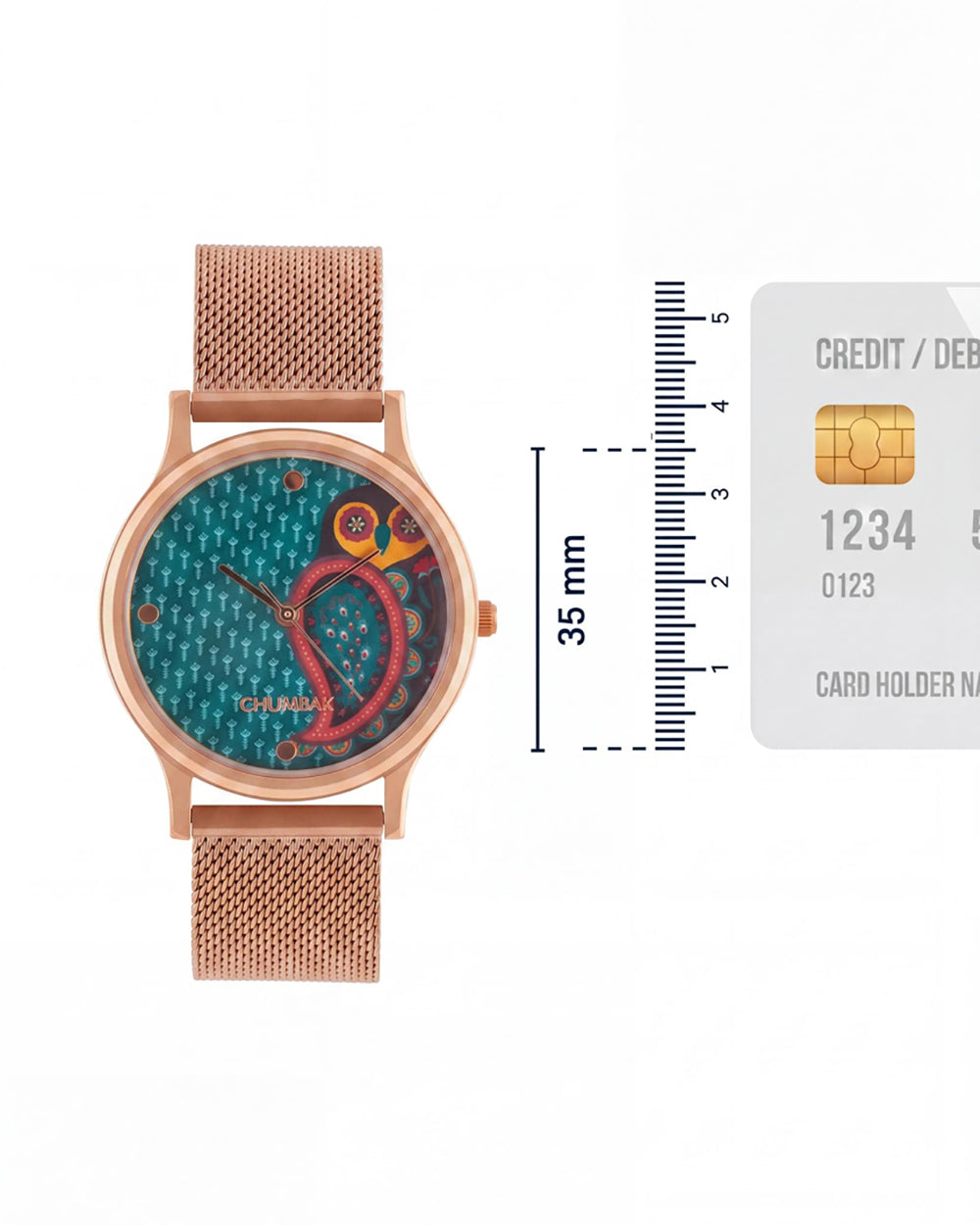Teal by Chumbak Folk Owl Watch,Stainless Steel Mesh Strap