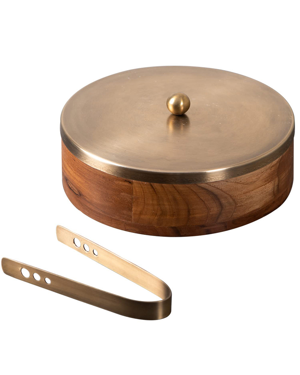 Classic Acacia Wood Roti Box with tong - Gold