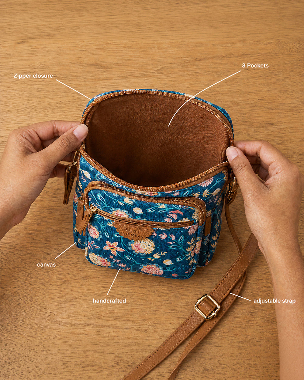 Teal by Chumbak Blue Bloom Wallet Sling Bag