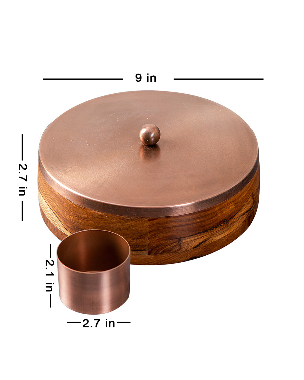 Classic Acacia Wood Masala Box - Copper