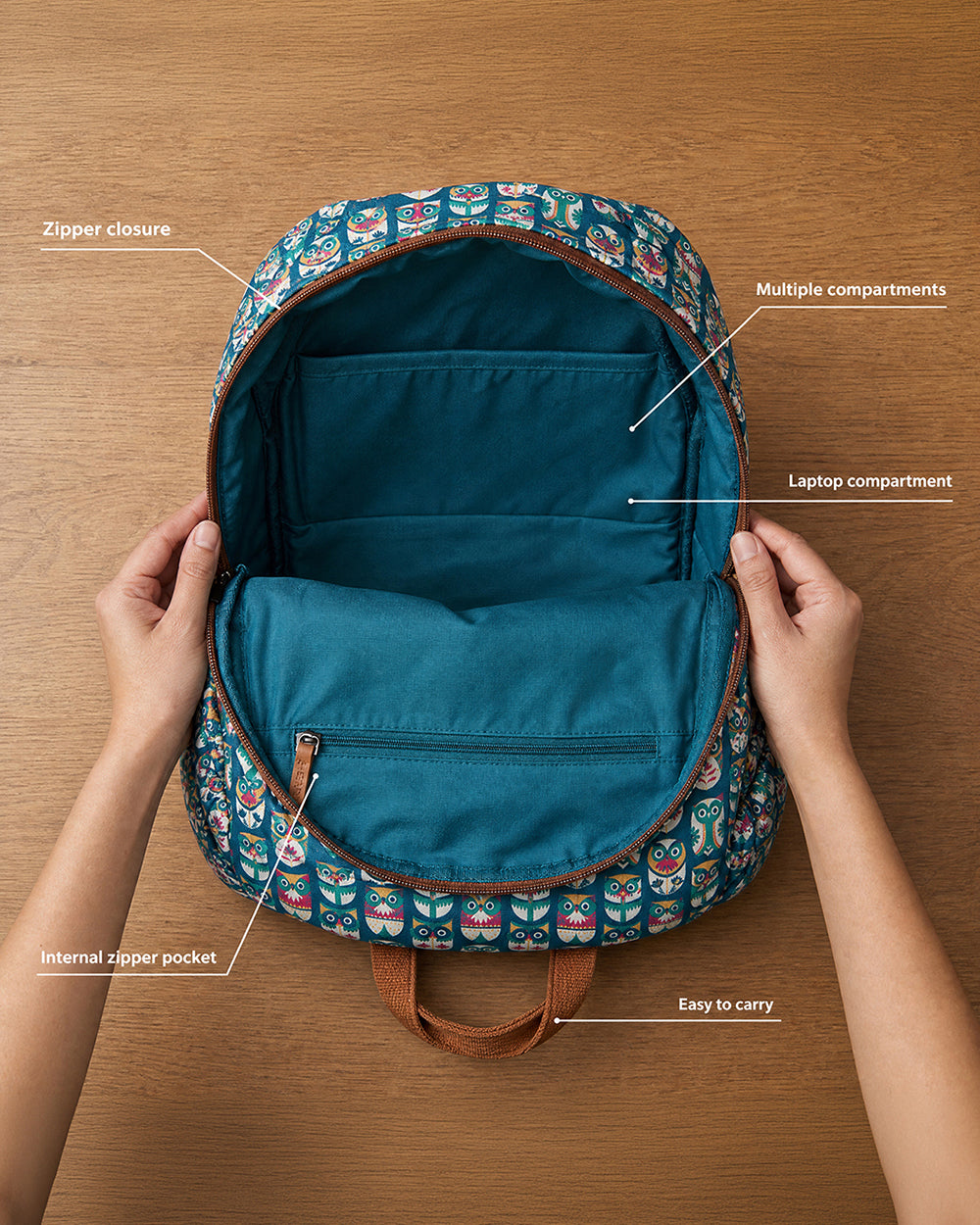 Teal by Chumbak Owl March Laptop backpack