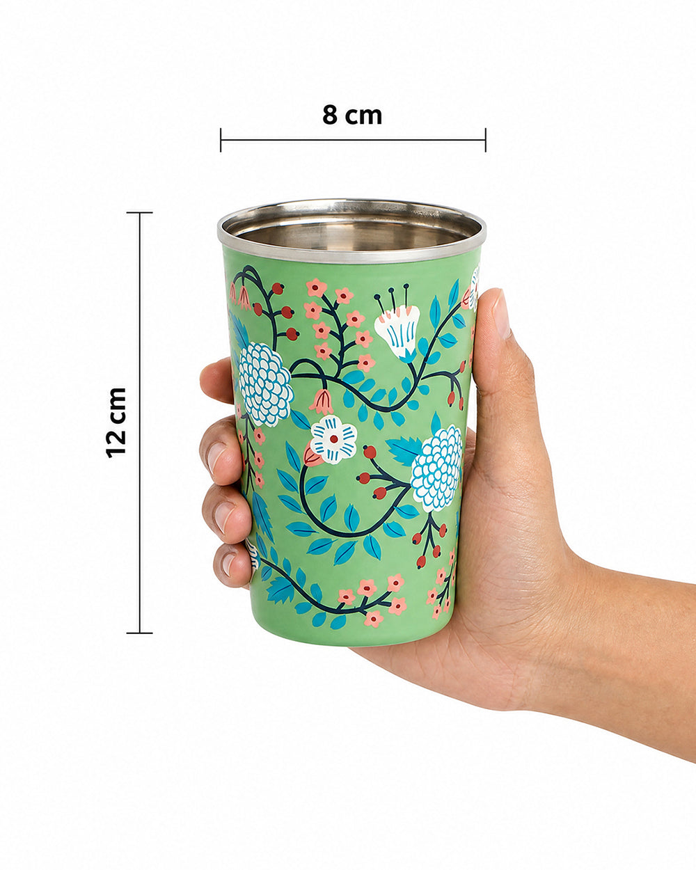 Green Floral Steel Tumbler Large