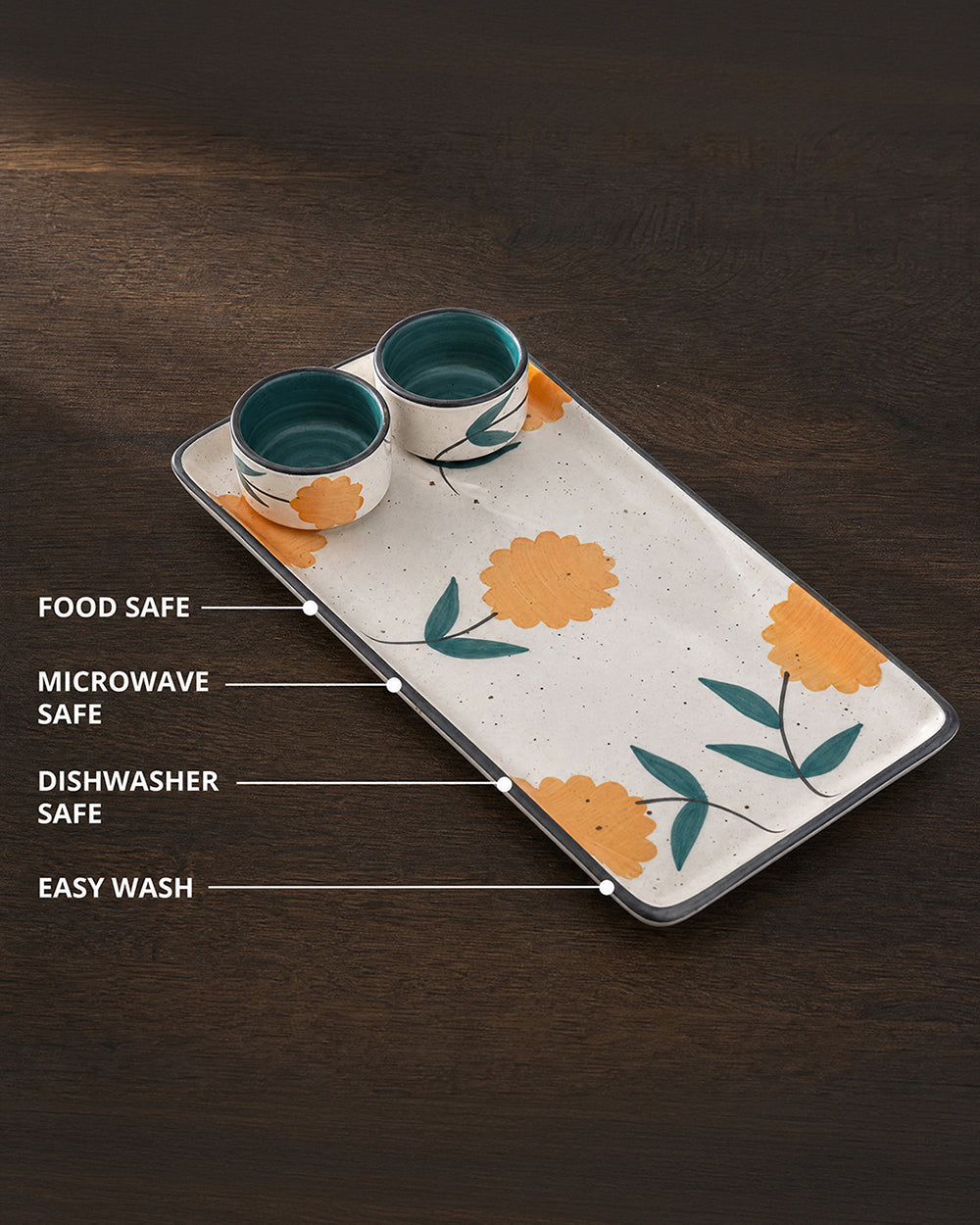 Marigold Chip & Dip Platter | Handpainted Stoneware