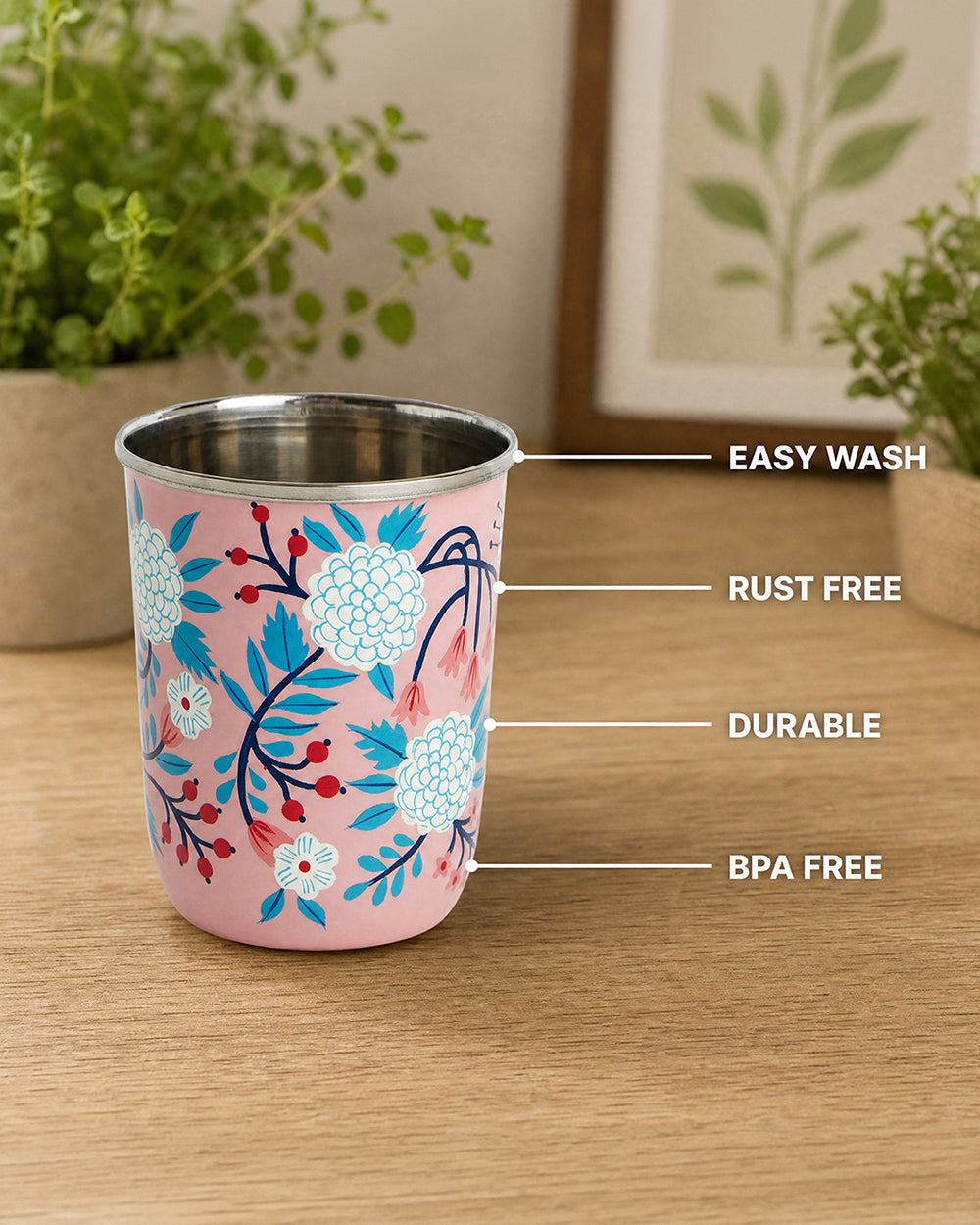 Peach Floral Steel Tumbler Small