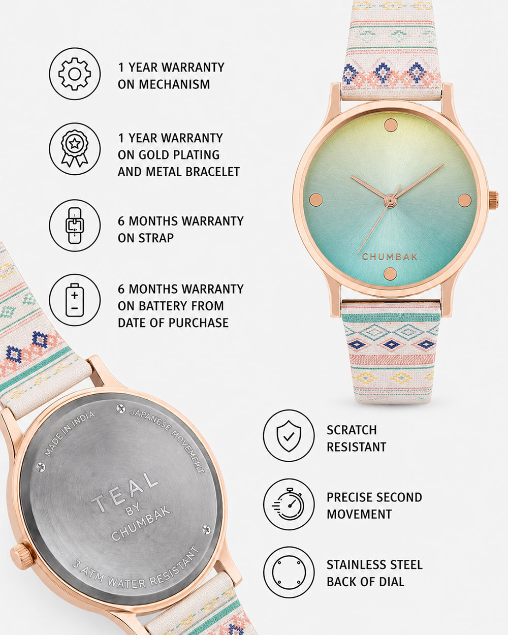TEAL by Chumbak Ombre Aztec Watch-White