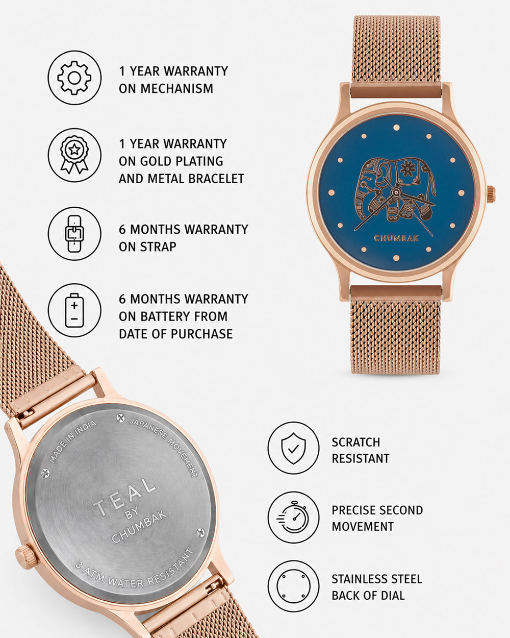 TEAL by Chumbak Carnival Elephant Watch,Metal Mesh Strap
