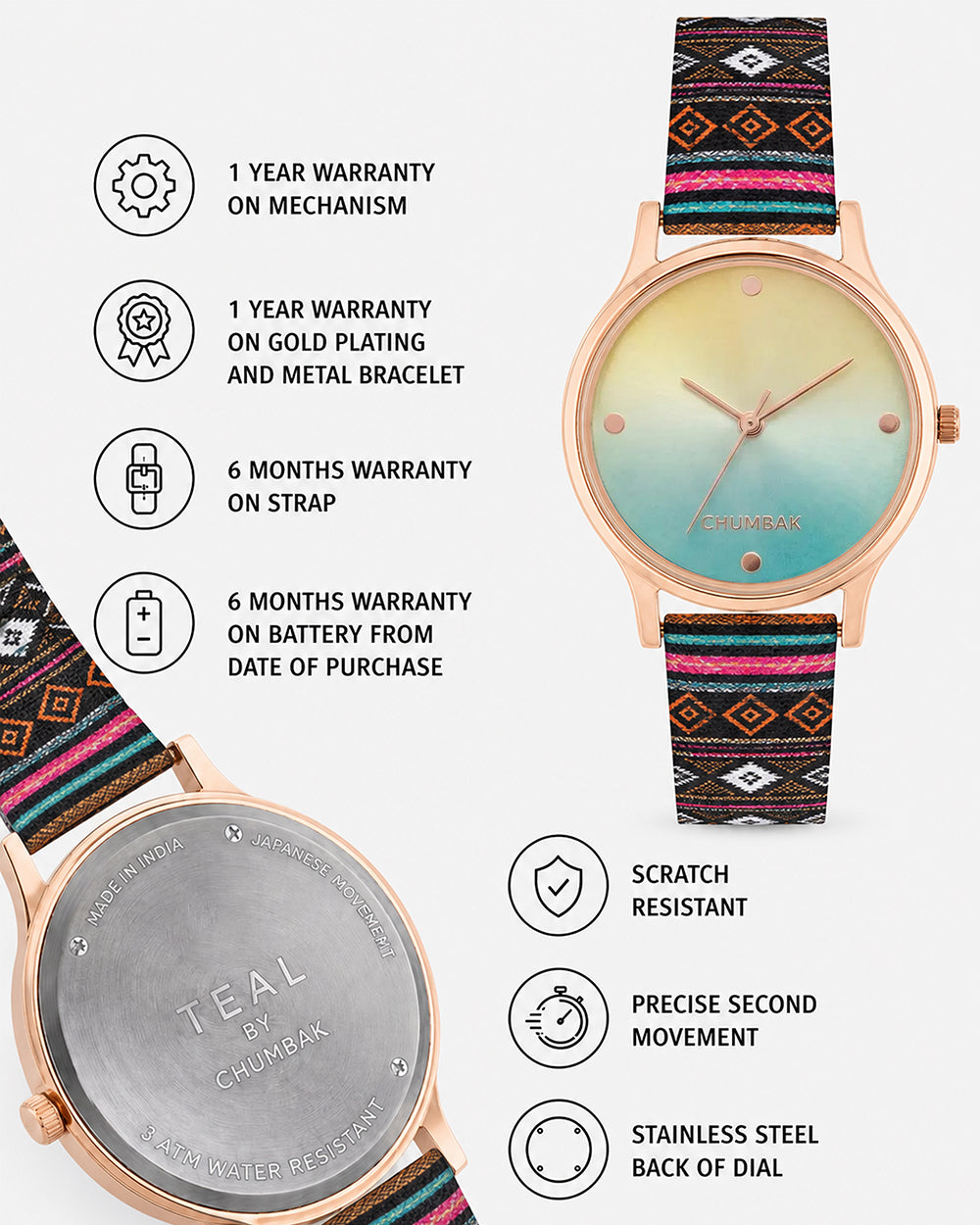 TEAL by Chumbak Ombre Aztec Watch-Black