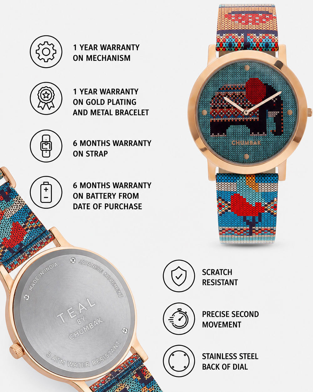 TEAL by Chumbak Tribal Elephant Aztec Watch