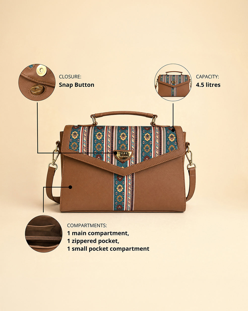 Teal by Chumbak Botanical Bail Flap Handbag