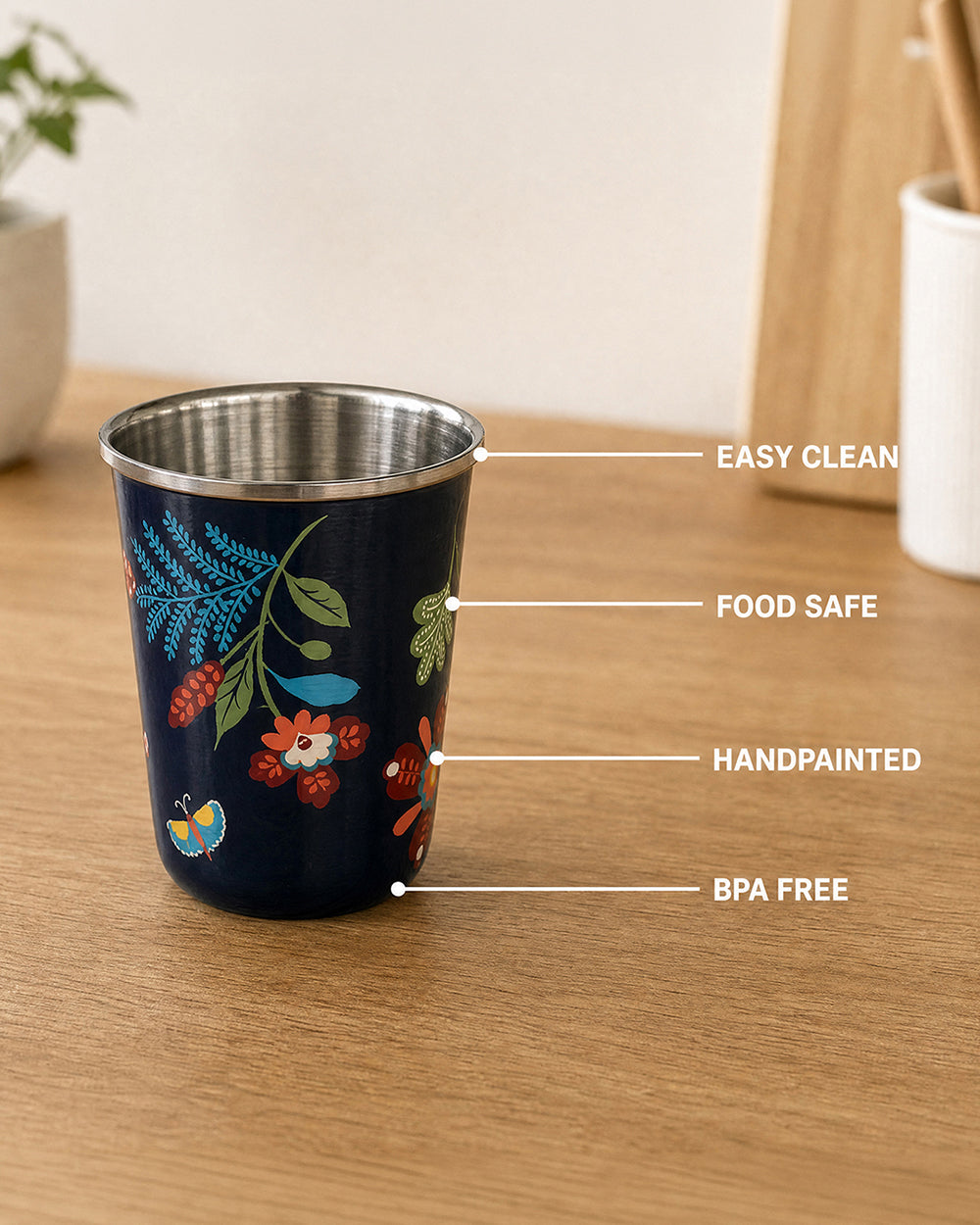 Bloom Steel Tumbler - 250 ml, Handpainted| Forest Folklore