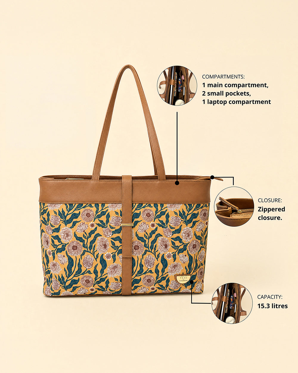 Teal by Chumbak Ivory Genda Garden Work Tote