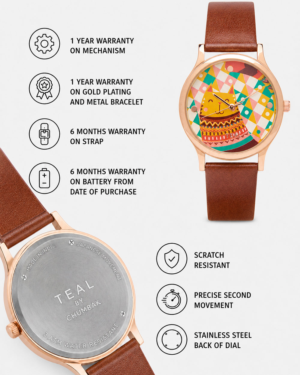TEAL by Chumbak Aztec Cats Wrist Watch