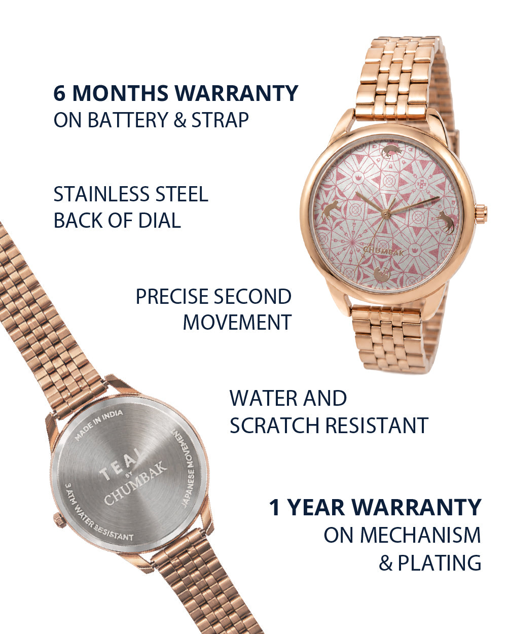 Teal by Chumbak Mosaic Meow Watch | Rose Gold Dial, Mesh Strap