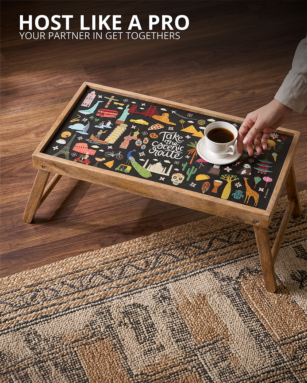 Take the Scenic Route Black Foldable Breakfast Tray