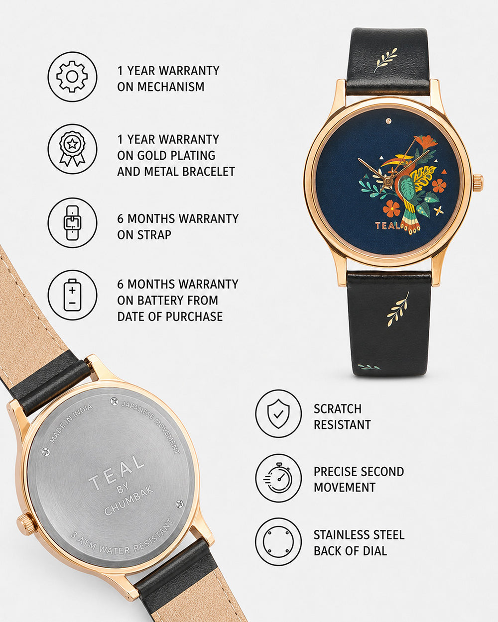 TEAL by Chumbak Tropical Birdie Watch Black
