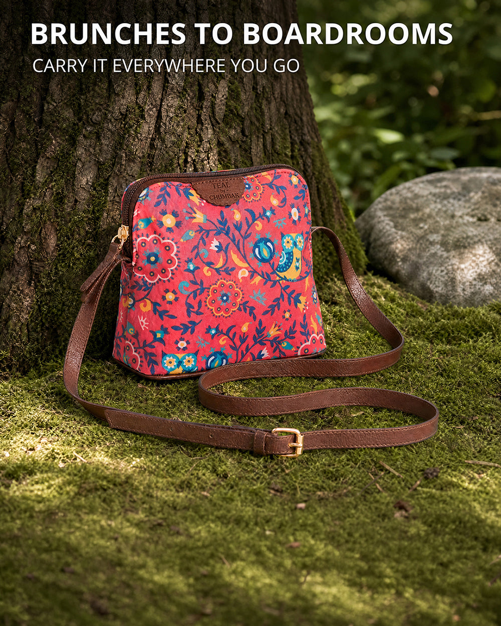 Teal By Chumbak Bukhara Blooms and Boons Sling Bag - Coral