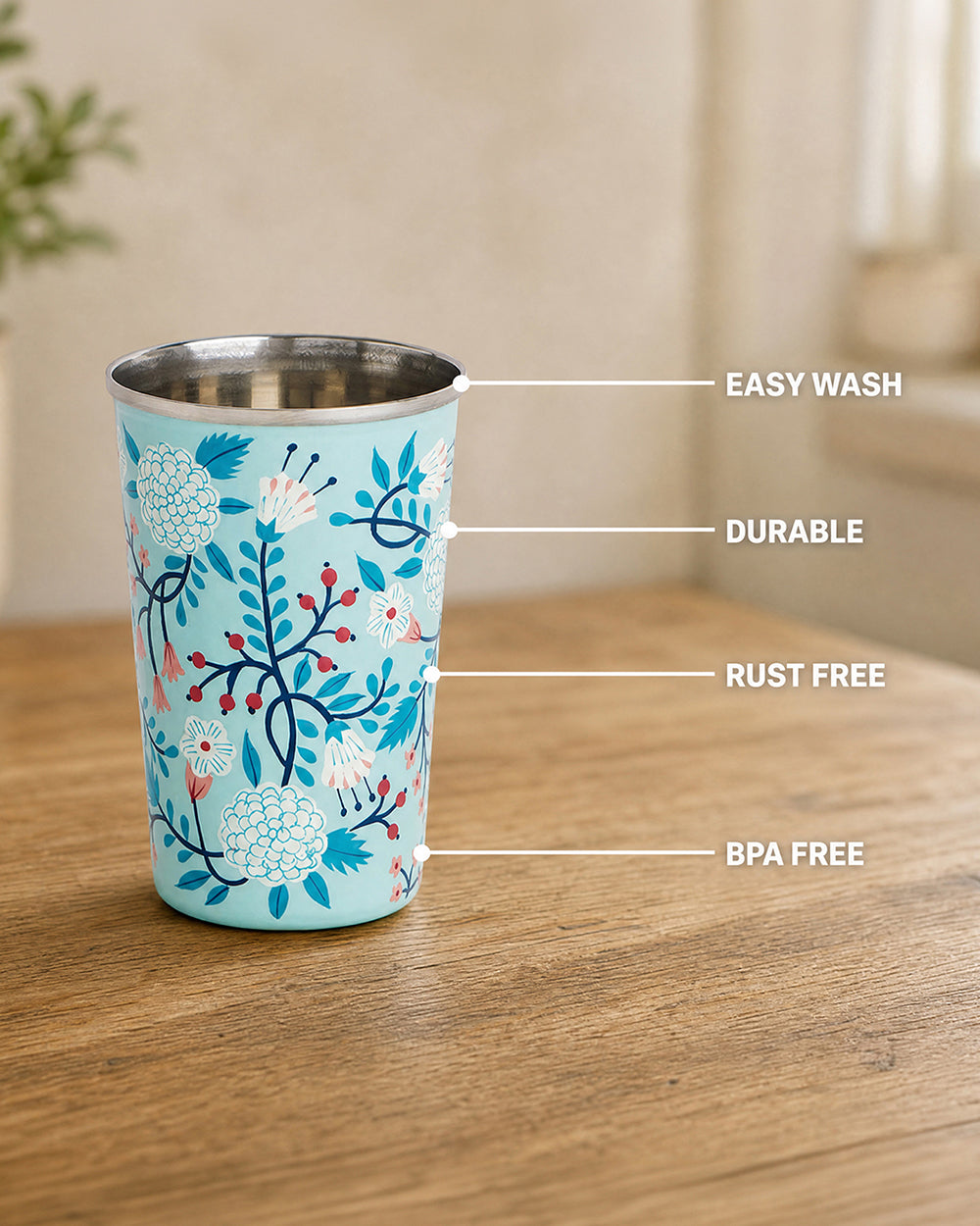 Blue Floral Steel Tumbler Large