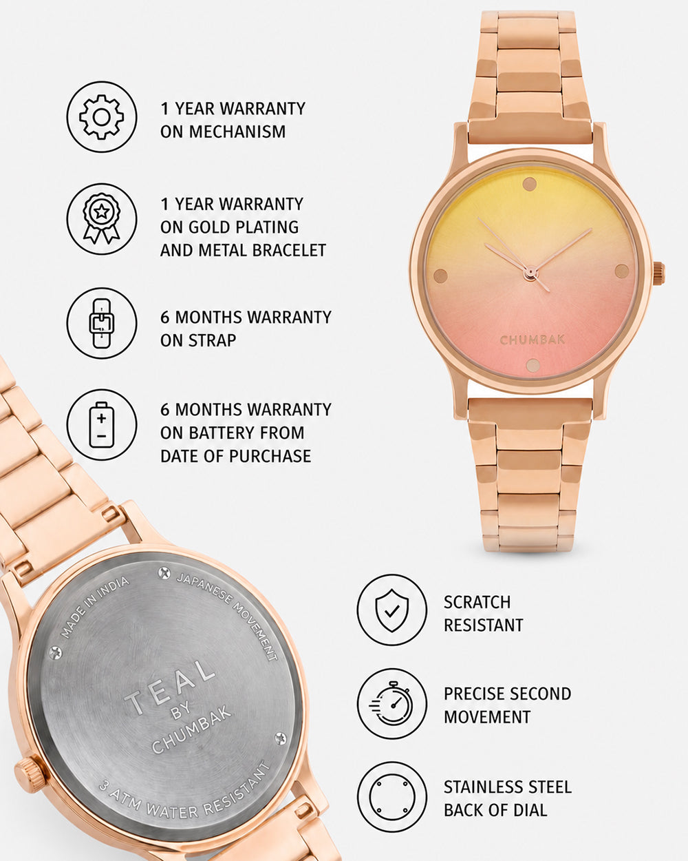 TEAL by Chumbak Sunset Ombre Watch, Metal link Strap